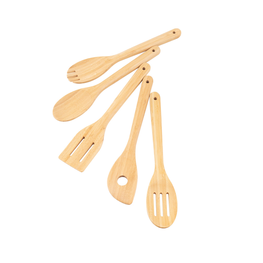 5pk Bamboo Spoons for Cooking, Kitchen Essential Tools Set