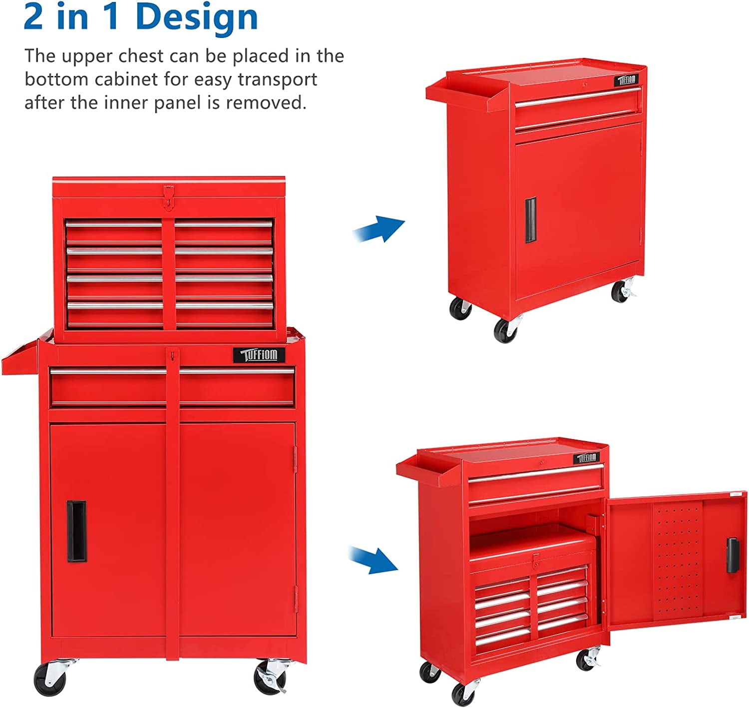 TUFFIOM 5-Drawer Rolling Tool Chest, Tool Storage Cabinet with Adjustable Shelf, Tool Organizer Box - Image 5