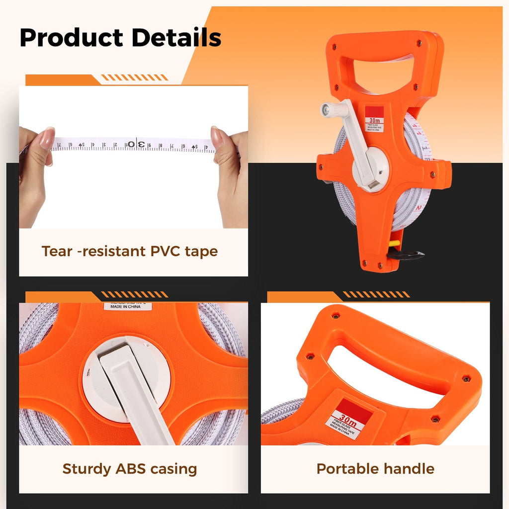 Open Reel Tape Measure, 30m/98ft Extra Long Standard & Metric Industrial Measuring Tape, Dual Sided Measuring Wheel f... - Image 5