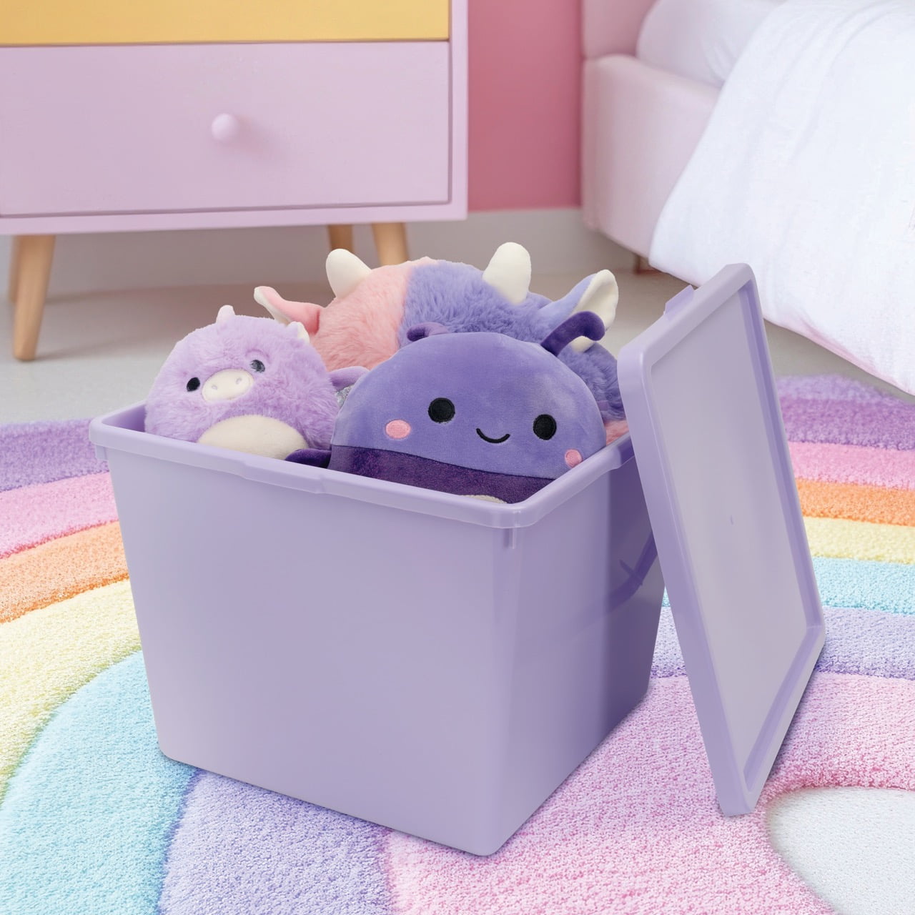 Kids Large Tinted Clear Plastic Stacking Storage Bin with Lid, Grey, 12 in x 12.4 in x 9.4 in