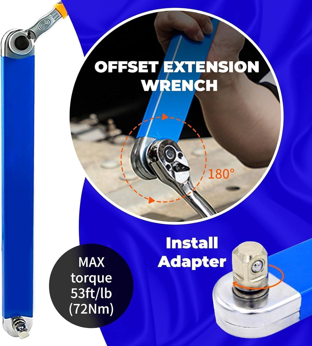 Tool Set, 15.4 Inch with 1/4, 3/8 and 1/2 Inch Square Drive Adapters, Off Set Compatible with Impact (Blue) - Image 6