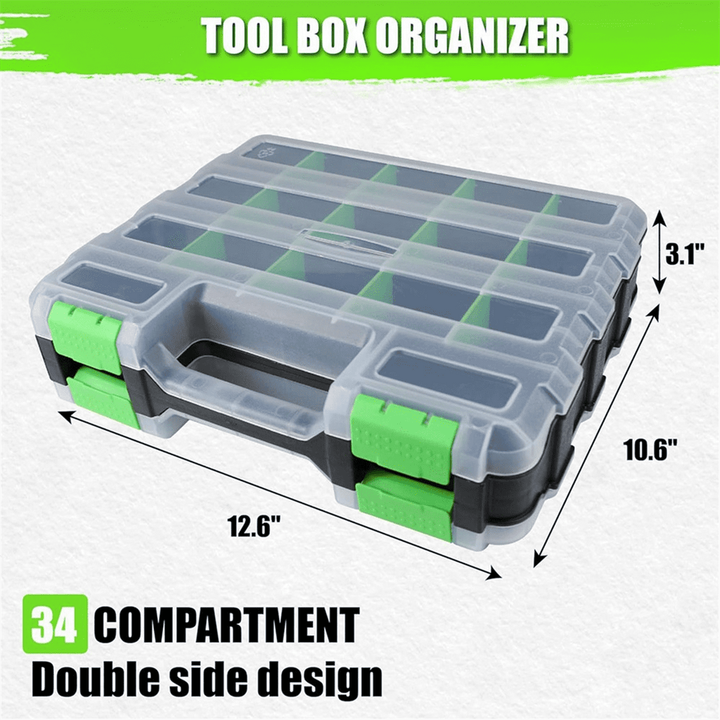 Box with 34 Compartments Hardware Storage Container for Nuts Small Parts Screw Fasteners,1 x Tool Box,Green - Image 5