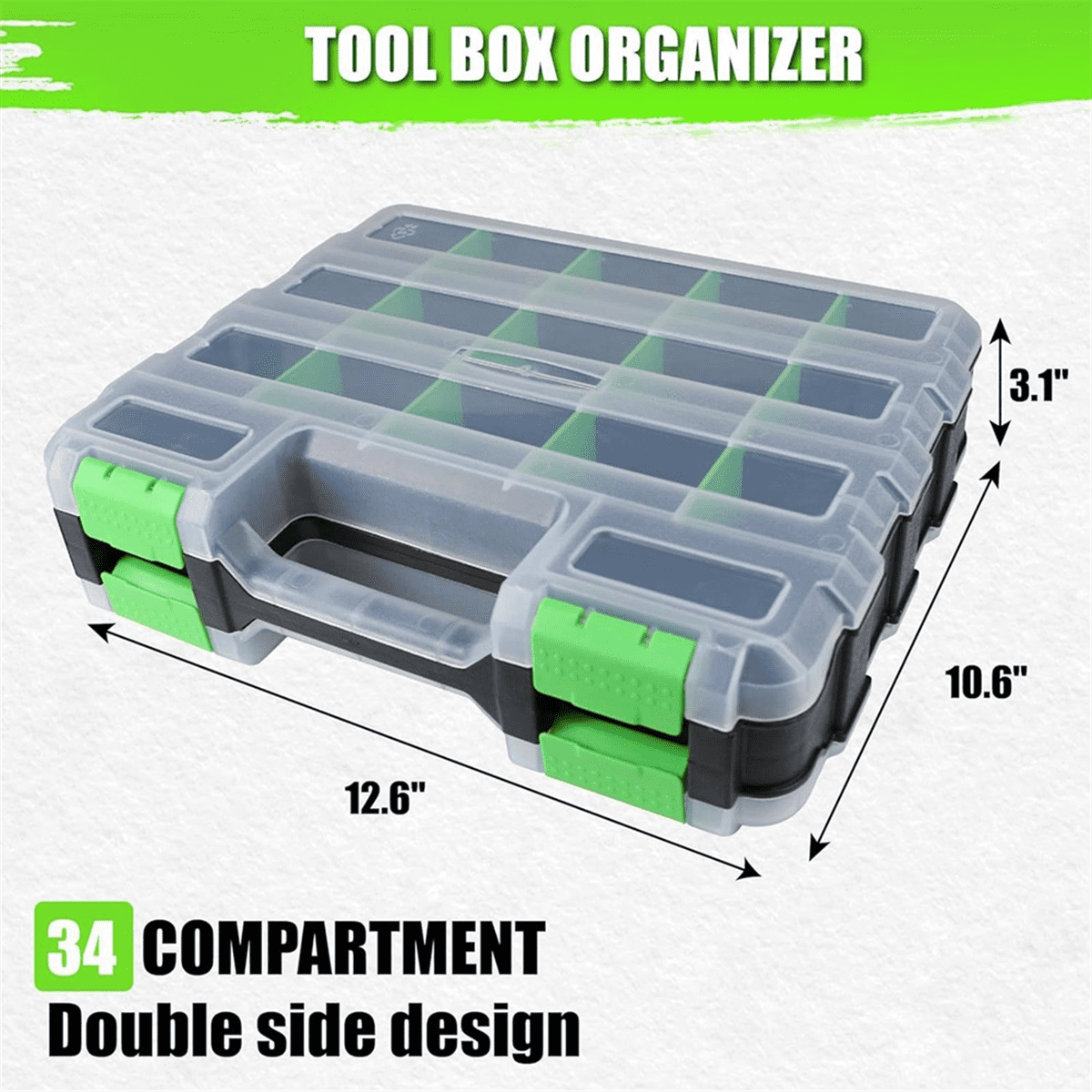 Box with 34 Compartments Hardware Storage Container for Nuts Small Parts Screw Fasteners,1 x Tool Box,Green - Image 5