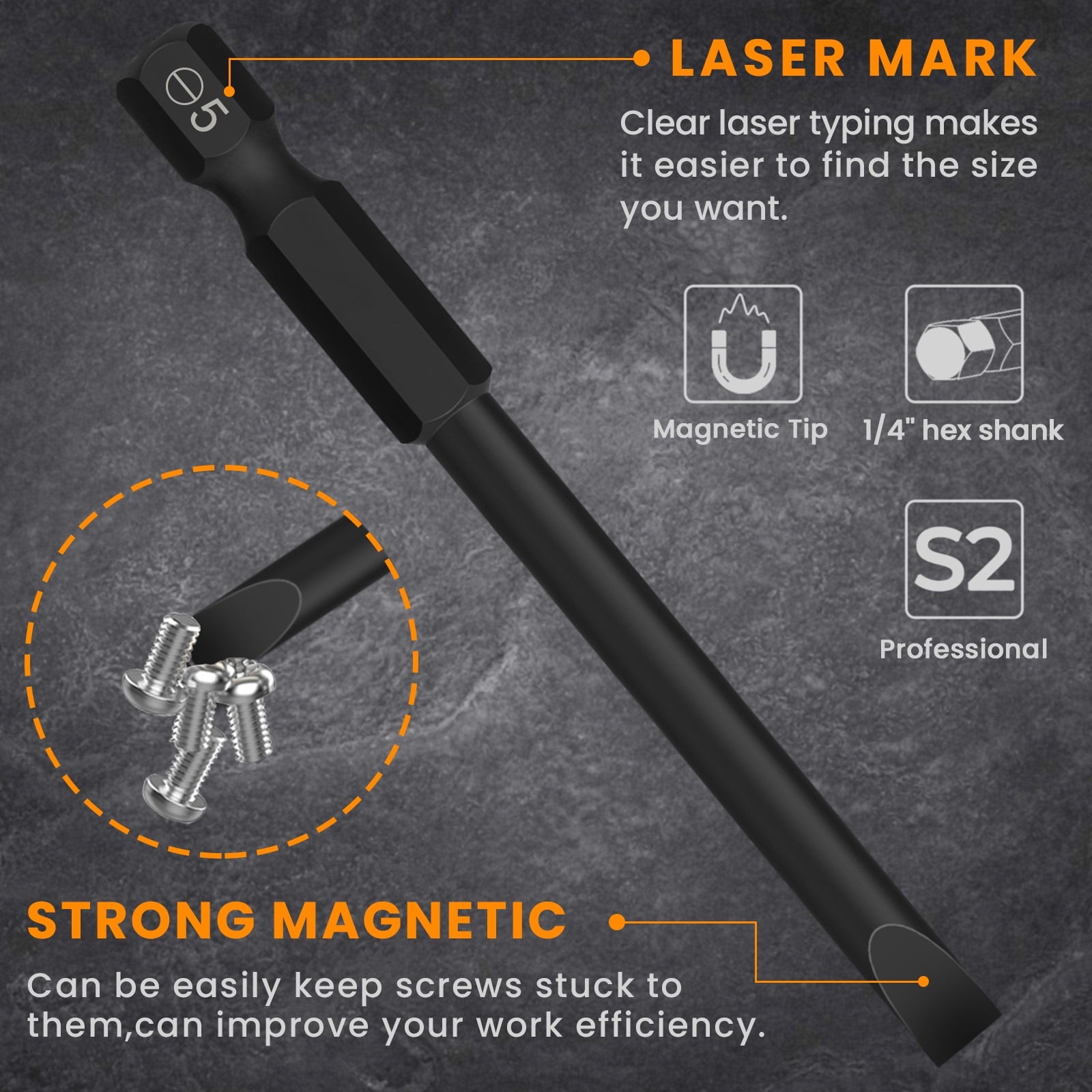 12Pcs Magnetic Flat Slotted Phillips Cross Head Screwdriver Bit Set, 1/4 Hex Shank for Impact Power Tool(-;PH-), S2 S... - Image 3