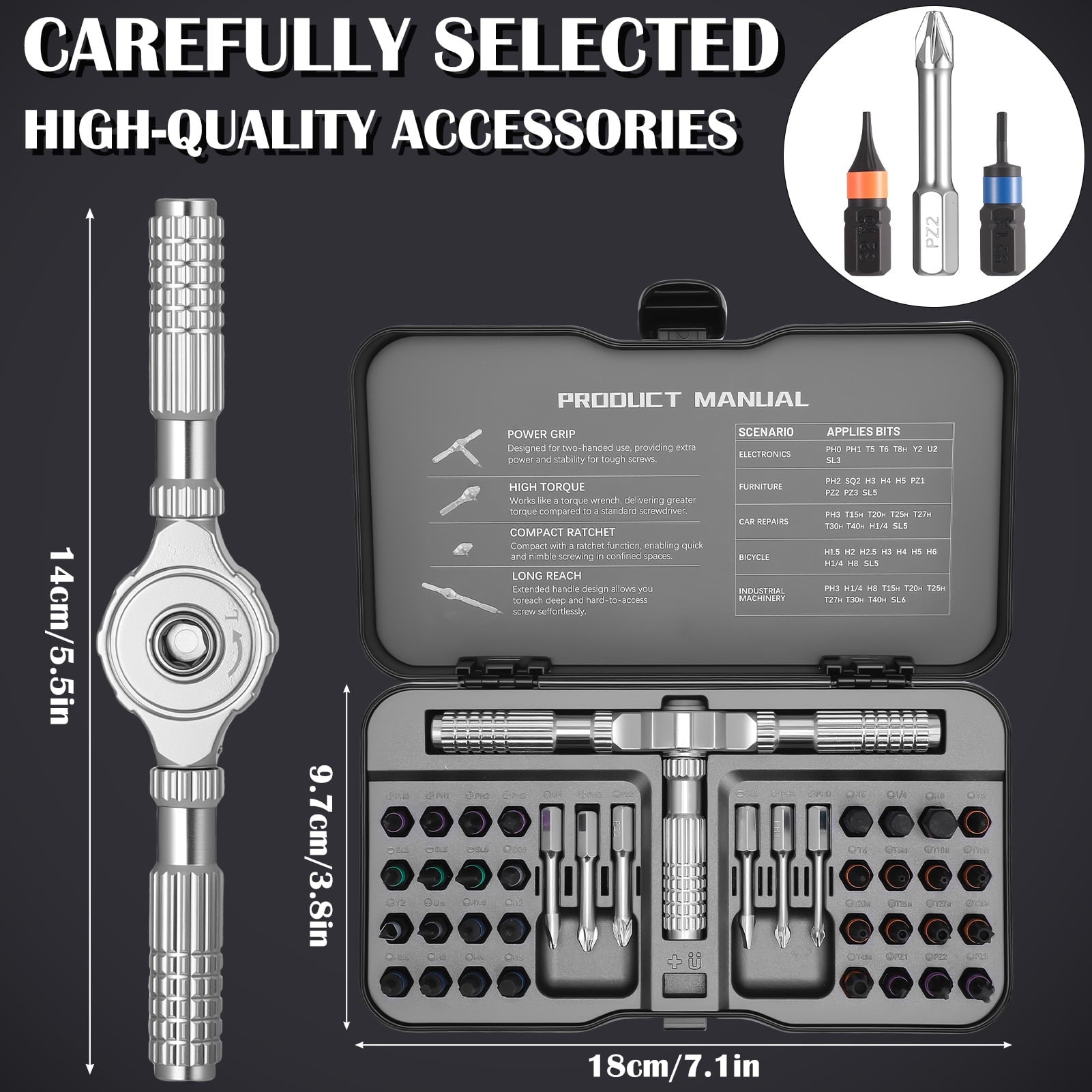 42 in 1 Magnetic Screwdriver Set, Ratcheting Screwdriver Set, Multi Bit Screwdriver Kit, Allen Wrench Ratchet Kit, De... - Image 6