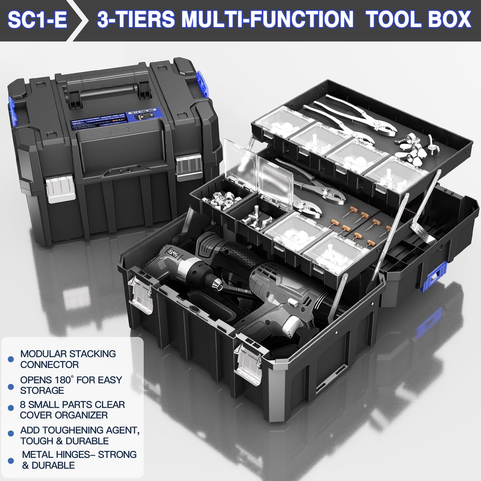 4-Tier Rolling Tool Box with Clear Top Lid & Drawers, Modular Tool Storage Organizer System on Wheels for Garage & Ho... - Image 5