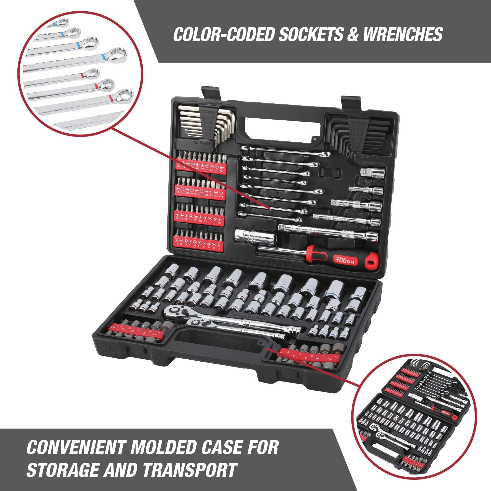 144-Piece 1/4, 3/8 and 1/2-inch Drive Mechanics Tool Set, Chrome Finish - Image 6