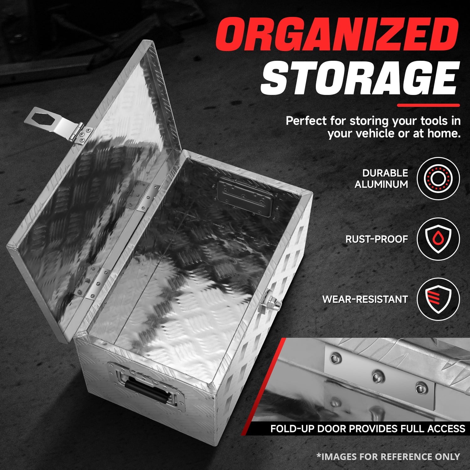 DNA Motoring 20"x10"x12" Aluminum Pickup Truck Trailer Trunk Bed Tool Storage Box w/ Side Handle - Image 5