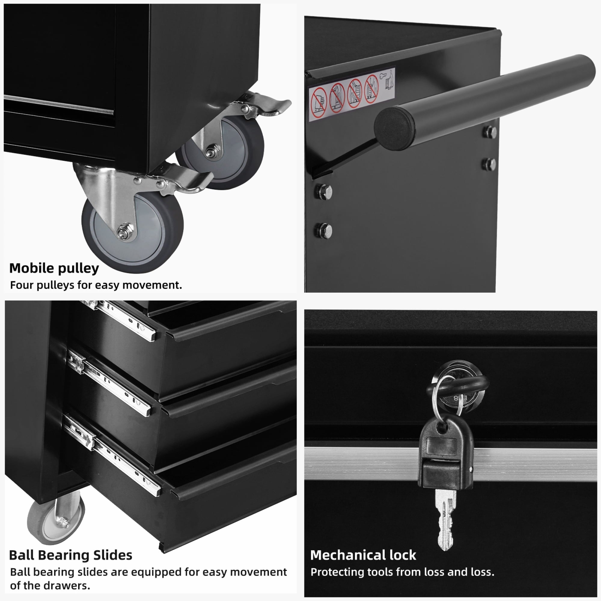 7-Drawer Rolling Tool Chest Cabinet, Large Capacity Metal Tool Box with Wheels,Black02 - Image 4