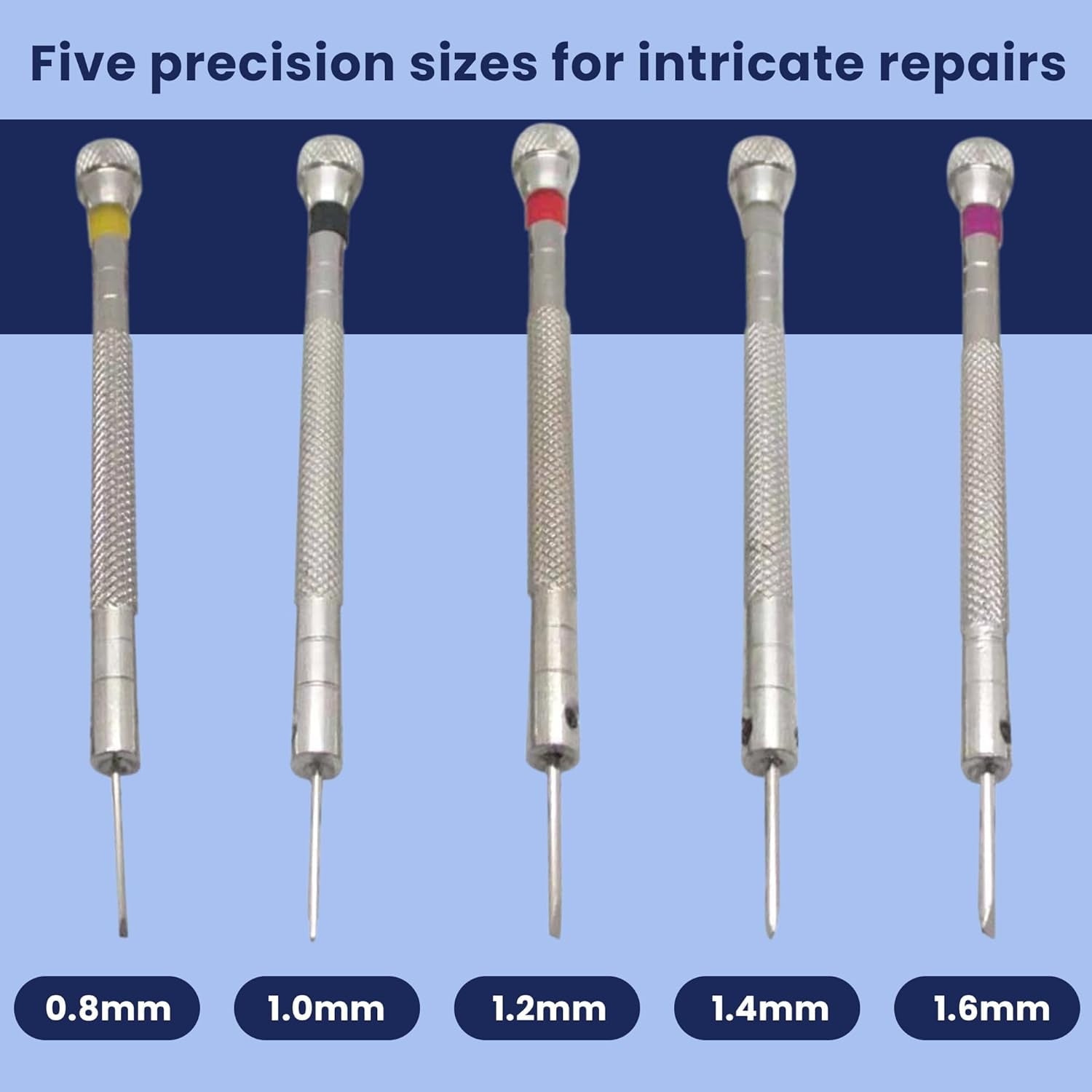 Mini Precision Screwdriver Set 5 Sizes (0.81.6mm) for Jewelry, Watches, Eyeglasses, Electronics & DIY Repairs - Image 2