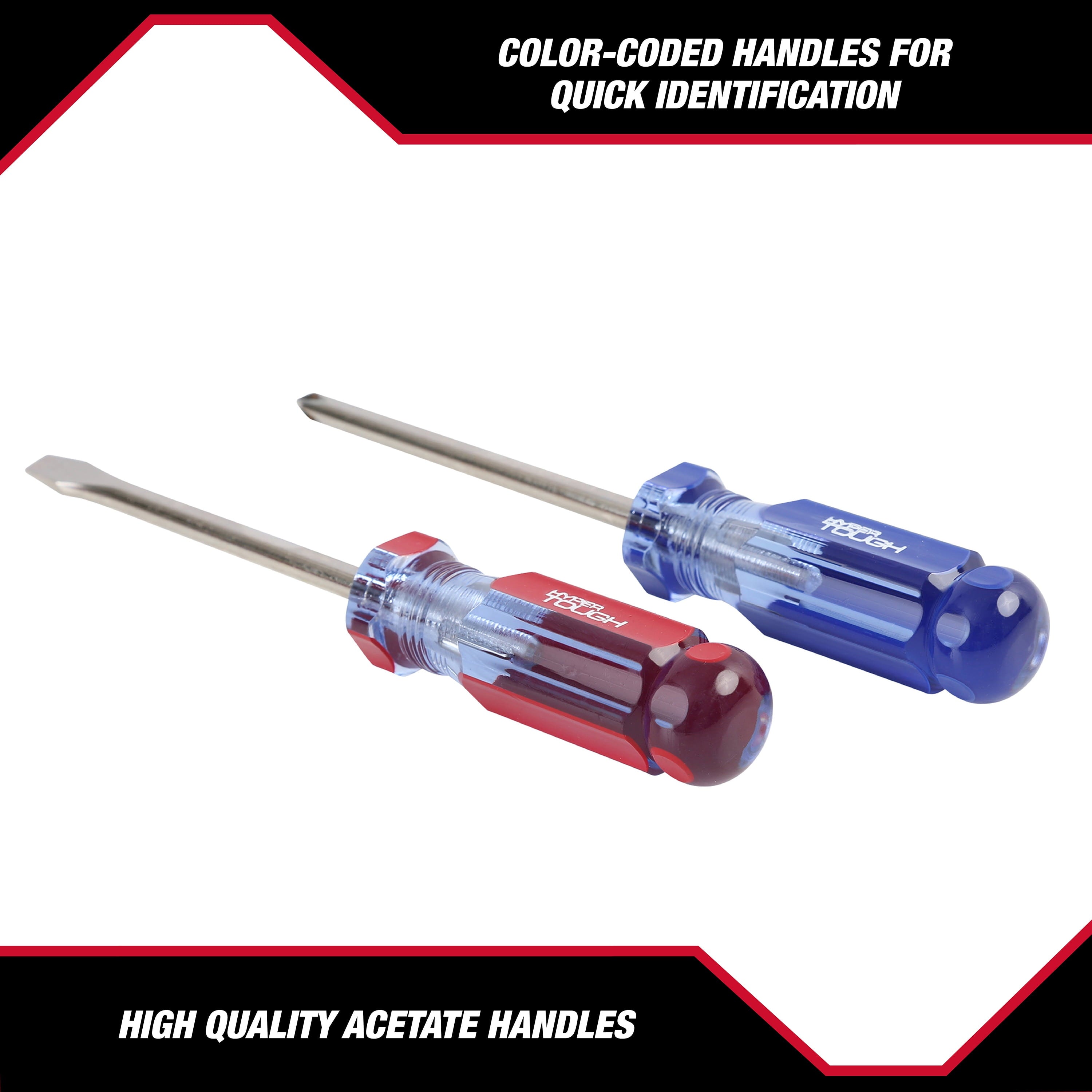 Hyper Tough 2-Piece Acetate Handle Screwdriver Set, Includes 1 Phillips & 1 Flat Head Driver - Image 4