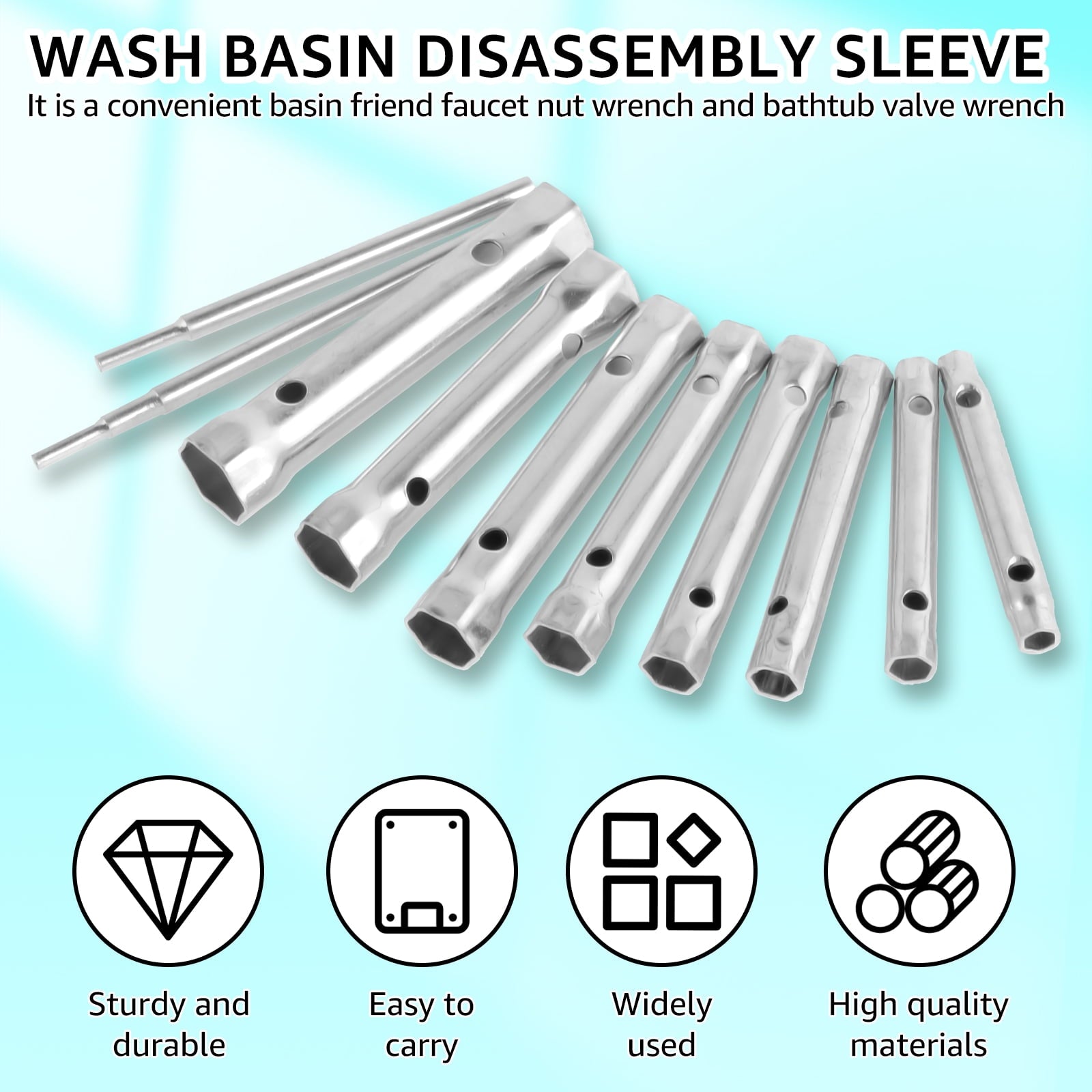 10pcs Shower Valve Socket Wrench Set Remover Carbon Steel Plumber Double-Ended Tubular Spanner Set Extended Spark Ins... - Image 3