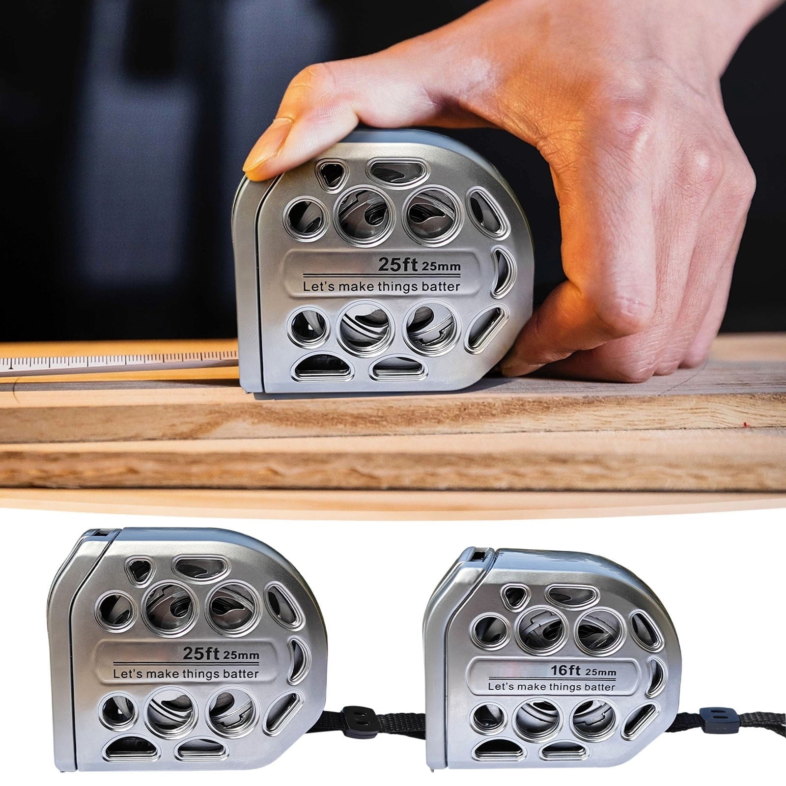 16ft Professional Hollow-out Stainless Steel Measuring Tape Dual Sided Metric Imperial Ruler with Digital Display Wat...