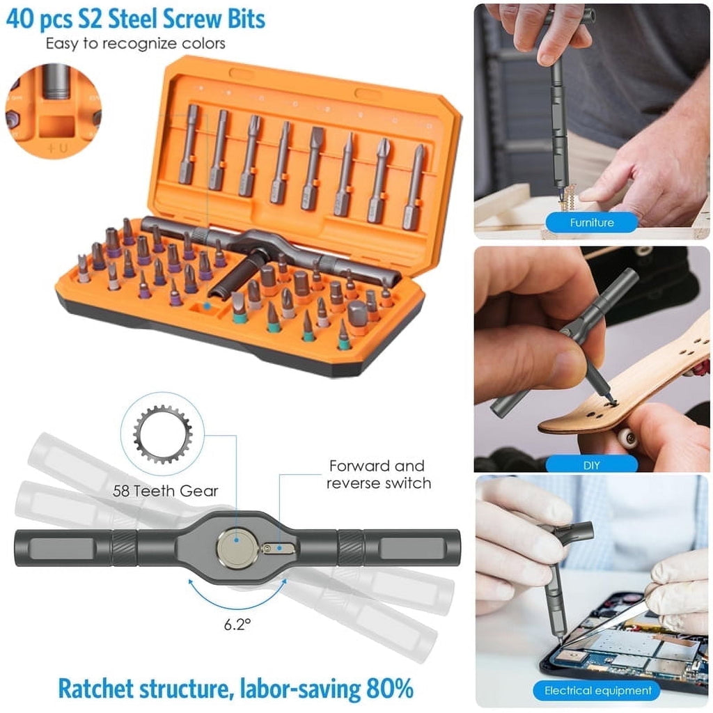 Upgraded 42-in-1 Ratchet & Magnetic Screwdriver Set with T-Handle Portable Tool Kit for Electronics, Bikes, Furniture...